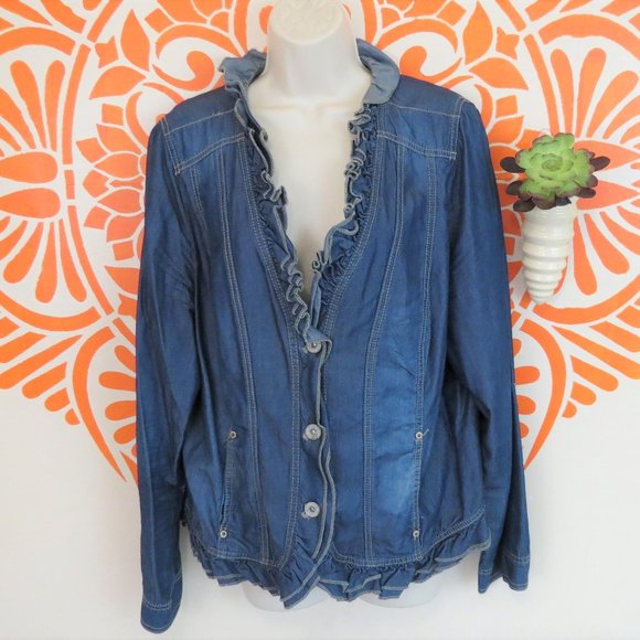 Lane Bryant Tops - Lane Bryant Denim Shirt with Ruffled Collar 18